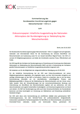 KOK-Kommentierung zum Nationalen Aktionsplan Menschenhandel