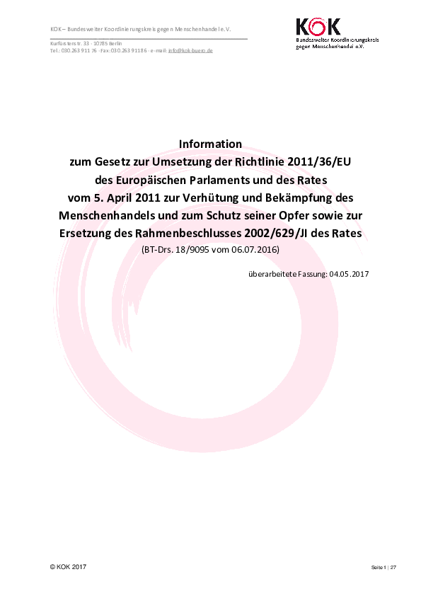 Information zum Gesetz zur Umsetzung der EU-Richtlinie gegen Menschenhandel_&uuml;berarbeitete Fassung