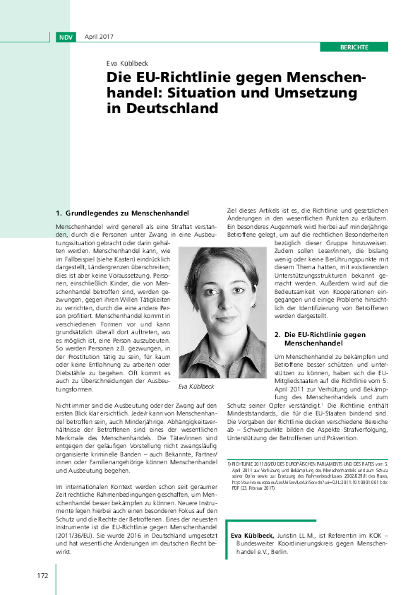 Die EU-Richtlinie gegen Menschenhandel: Situation und Umsetzung in Deutschland