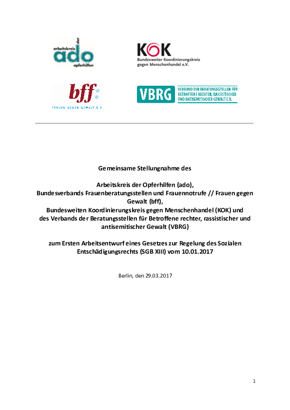 gemeinsame Stellungnahme zur Reform des Sozialen Entsch&auml;digungsrechts
