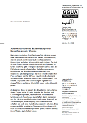 Fragenkatalog zu aufenthalts- und sozialrechtlichen Fragen in Bezug auf ukrainische Staatsangeh&ouml;rige